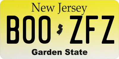 NJ license plate B00ZFZ