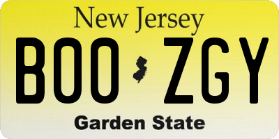 NJ license plate B00ZGY