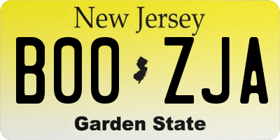 NJ license plate B00ZJA