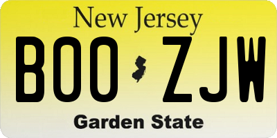 NJ license plate B00ZJW