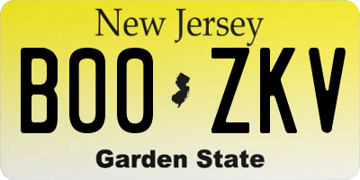 NJ license plate B00ZKV