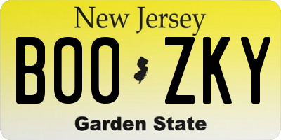 NJ license plate B00ZKY