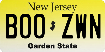 NJ license plate B00ZWN