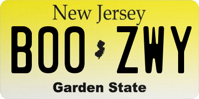 NJ license plate B00ZWY