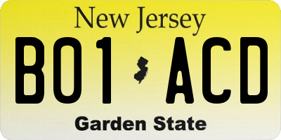 NJ license plate B01ACD