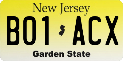 NJ license plate B01ACX