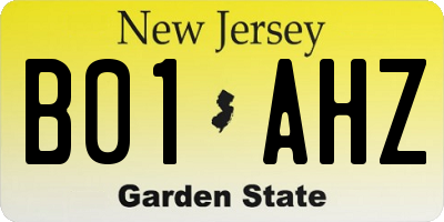 NJ license plate B01AHZ