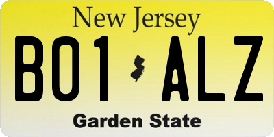 NJ license plate B01ALZ