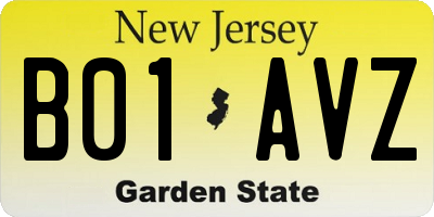 NJ license plate B01AVZ