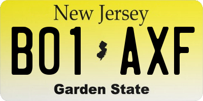 NJ license plate B01AXF