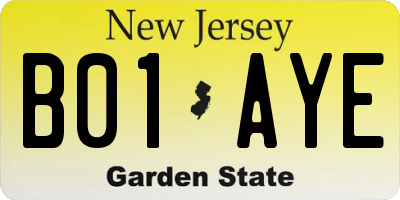 NJ license plate B01AYE