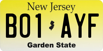 NJ license plate B01AYF