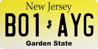 NJ license plate B01AYG