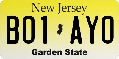 NJ license plate B01AYO