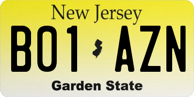 NJ license plate B01AZN