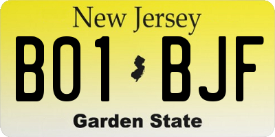 NJ license plate B01BJF