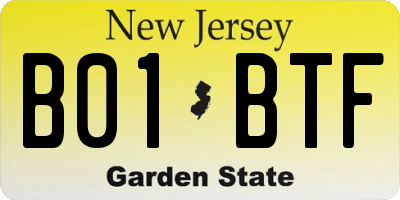 NJ license plate B01BTF