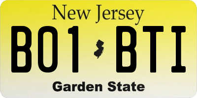 NJ license plate B01BTI