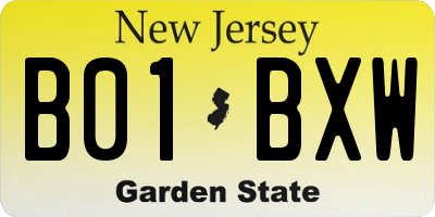 NJ license plate B01BXW