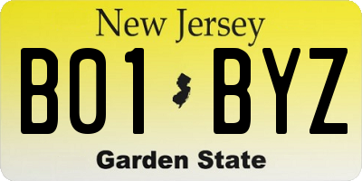 NJ license plate B01BYZ
