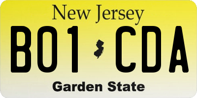 NJ license plate B01CDA