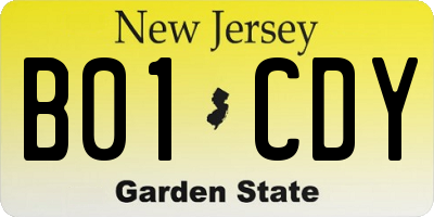 NJ license plate B01CDY