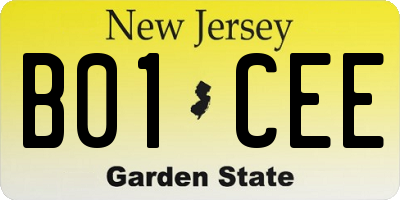 NJ license plate B01CEE