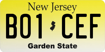NJ license plate B01CEF