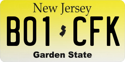 NJ license plate B01CFK