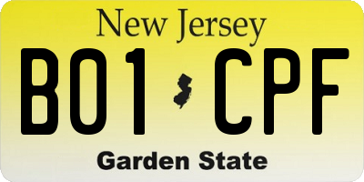NJ license plate B01CPF