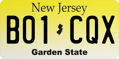 NJ license plate B01CQX