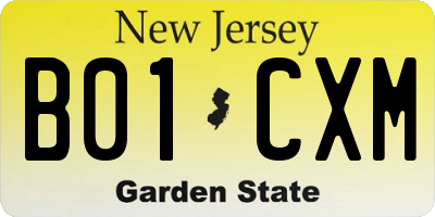 NJ license plate B01CXM