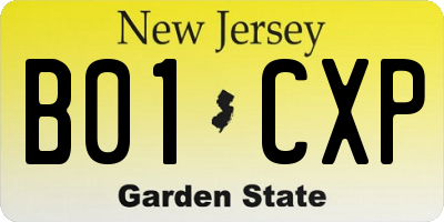 NJ license plate B01CXP