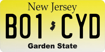 NJ license plate B01CYD
