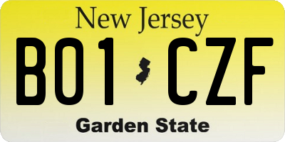 NJ license plate B01CZF