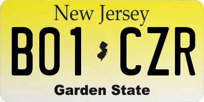 NJ license plate B01CZR