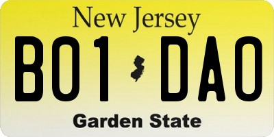 NJ license plate B01DAO