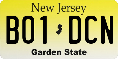 NJ license plate B01DCN