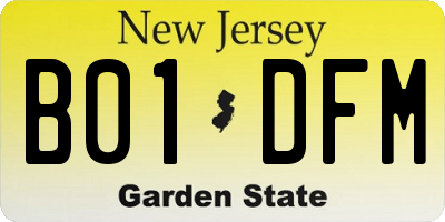 NJ license plate B01DFM