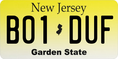 NJ license plate B01DUF