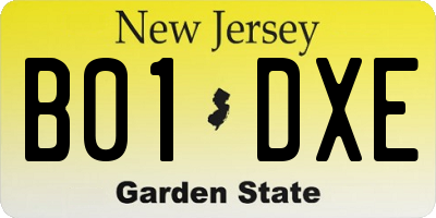 NJ license plate B01DXE