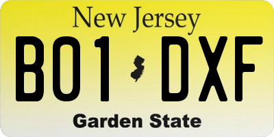NJ license plate B01DXF
