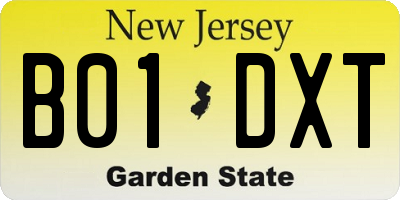 NJ license plate B01DXT