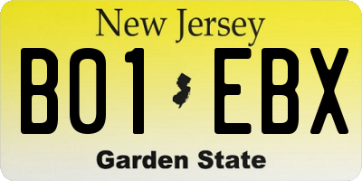 NJ license plate B01EBX