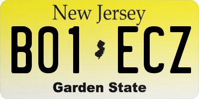 NJ license plate B01ECZ