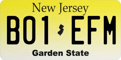 NJ license plate B01EFM