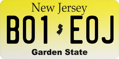 NJ license plate B01EOJ