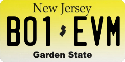 NJ license plate B01EVM