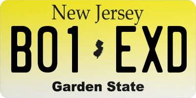 NJ license plate B01EXD