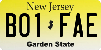NJ license plate B01FAE